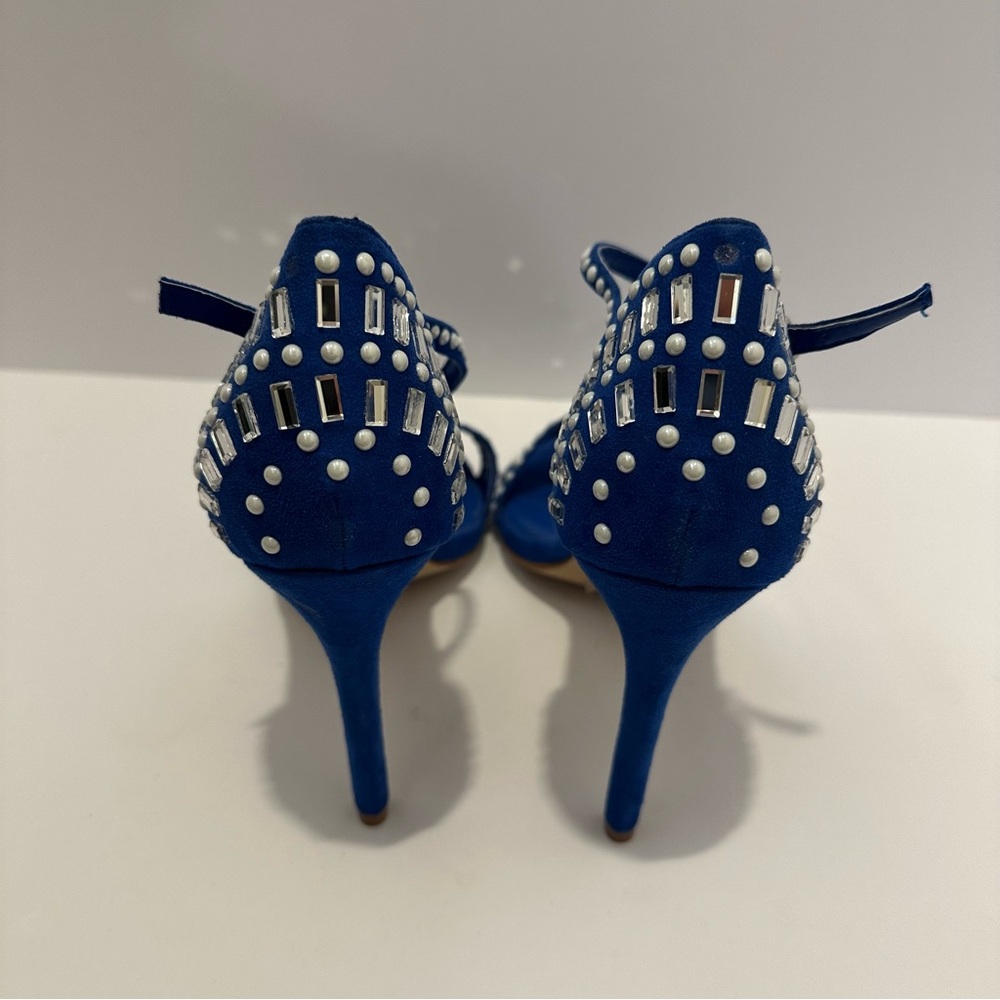 Blue Stiletto Heels with Rhinestone Embellishment - Picture 3 of 10